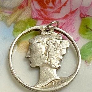 Vintage 1940 Mercury Head Dime Pendant or Charm